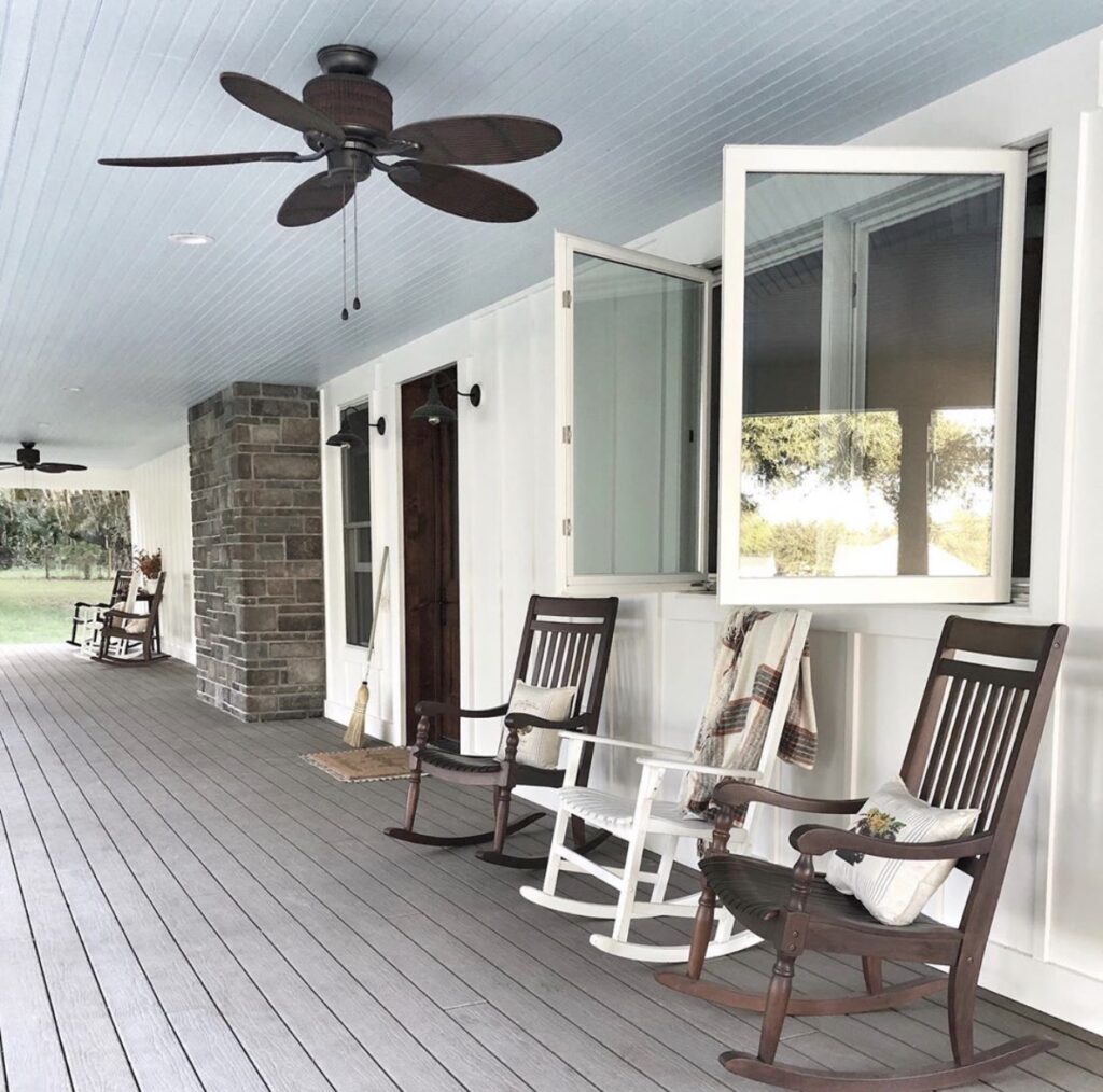 Farmhouse front porch with blue ceiling