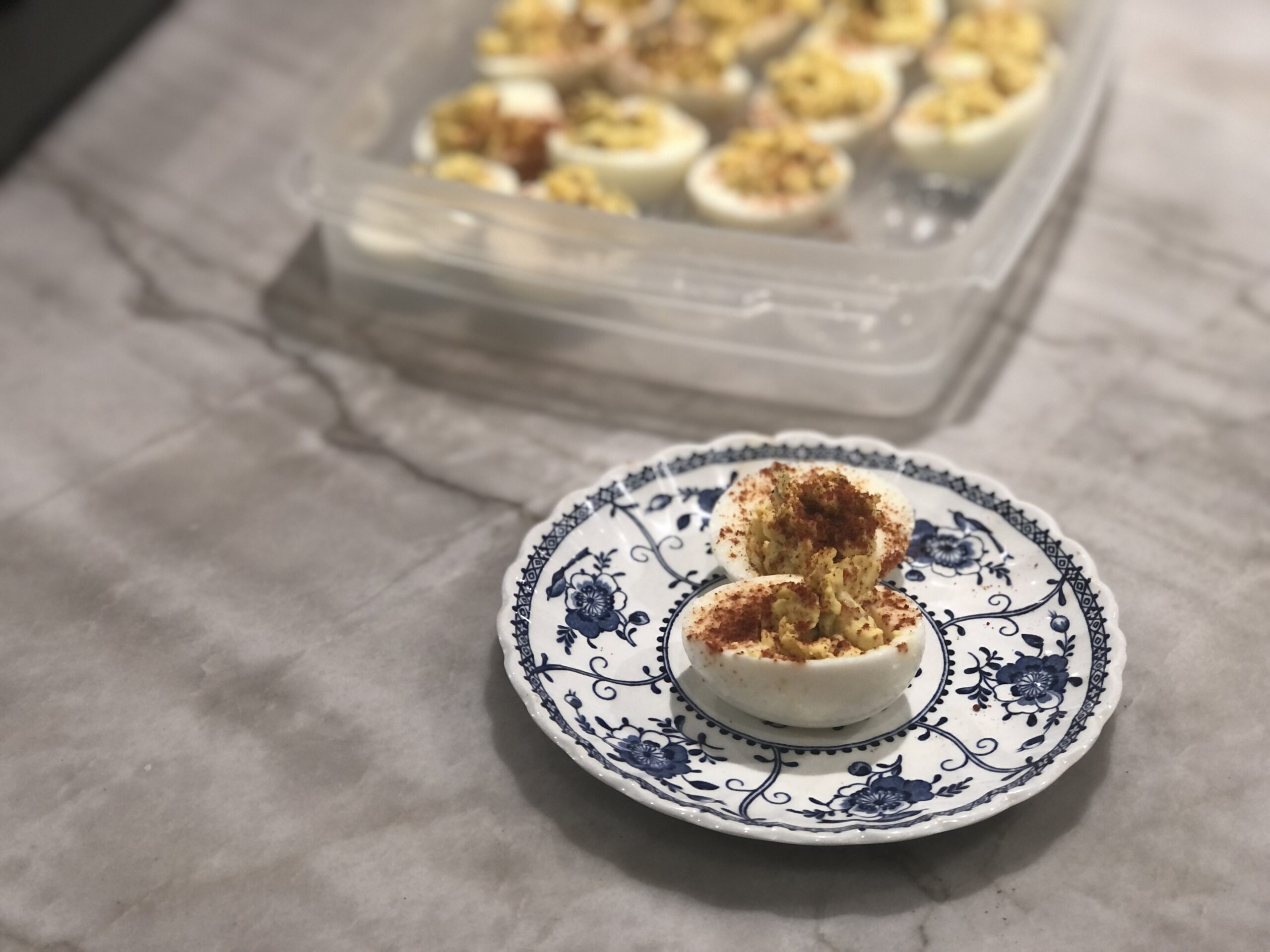deviled eggs, bacon, hard boiled eggs