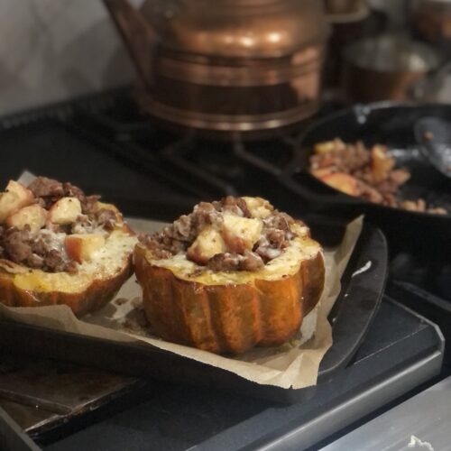 Acorn squash with stuffed sausage