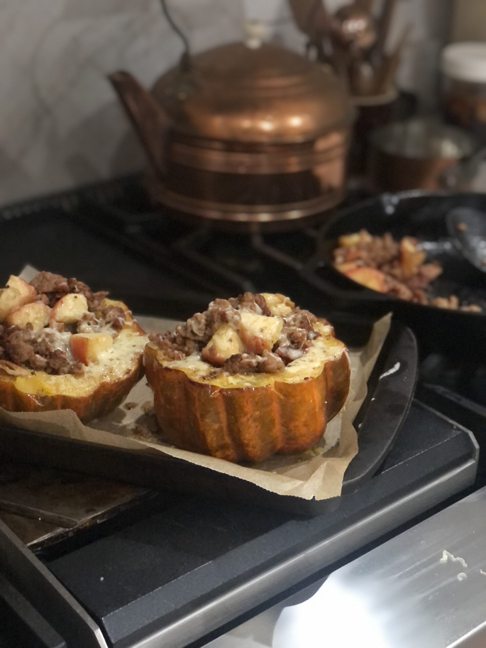 Acorn squash with stuffed sausage