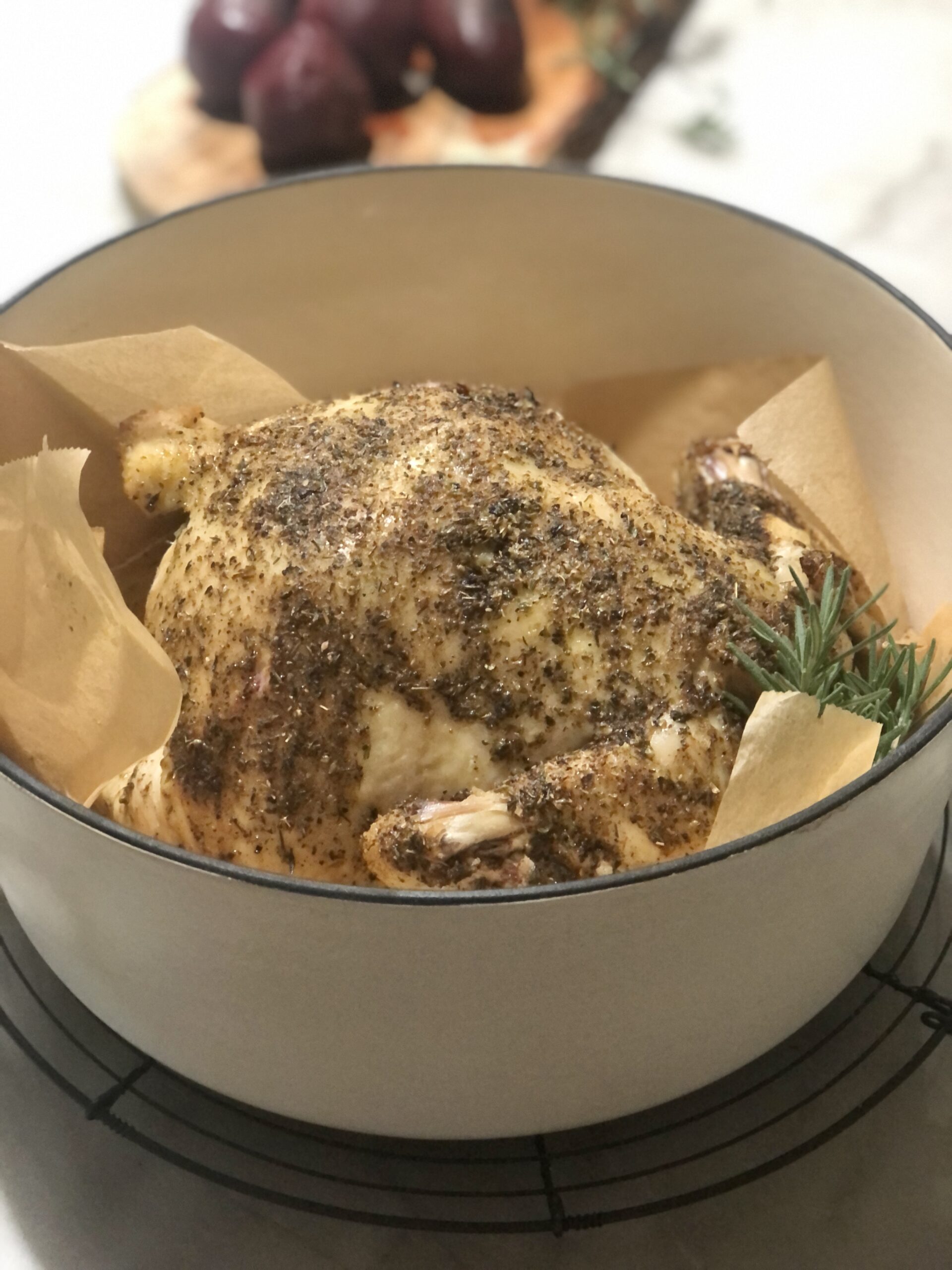 Dutch oven roasted chicken