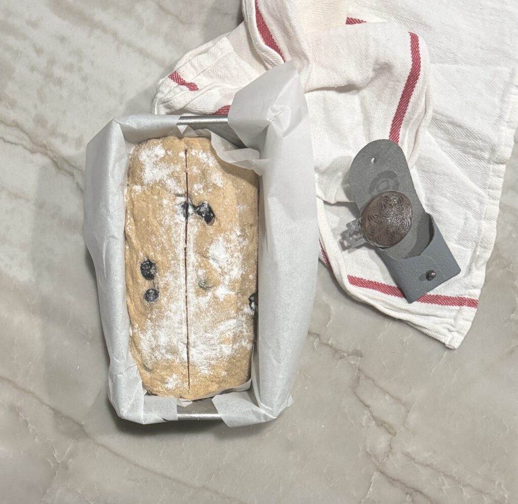 Sourdough bread in a loaf pan 