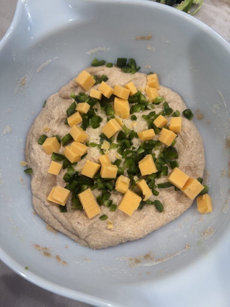 Jalapeno cheddar sourdough loaf mix-ins and inclusions