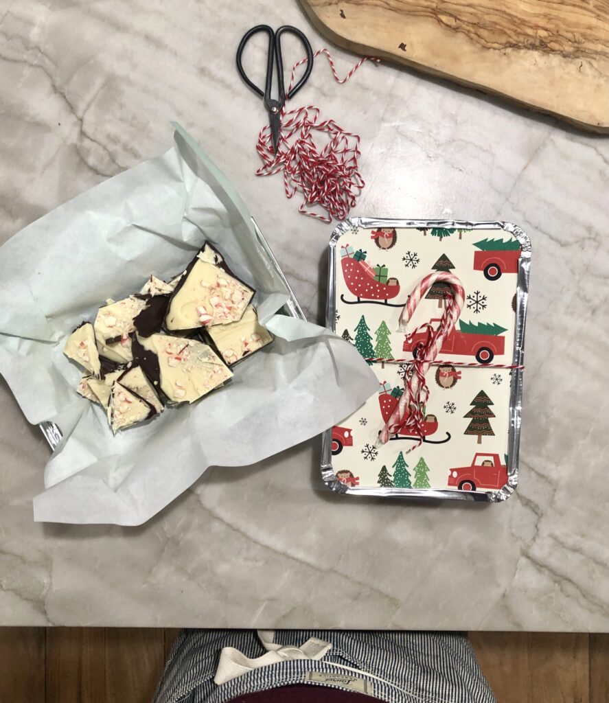 Peppermint bark cozy homemade Christmas gifts