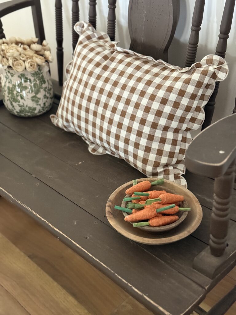 Cottagecore gingham brown pillow
