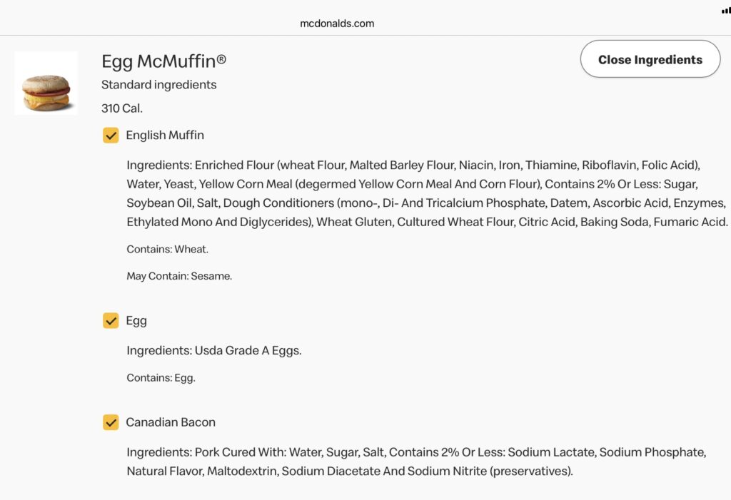 McDonald’s egg McMuffin