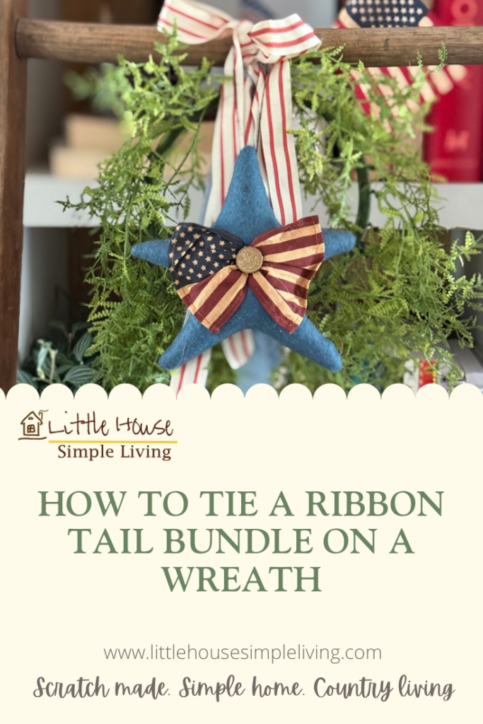 Tie a ribbon tail bundle on a wreath