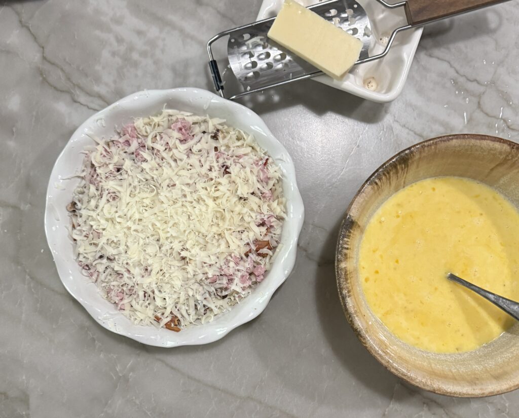 Quiche made with a hash brown crust